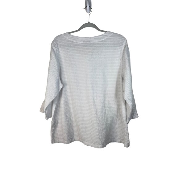 White Textured Cotton Tunic Top W/ Button Detail & Pockets Focus Brand XL - Picture 7 of 9